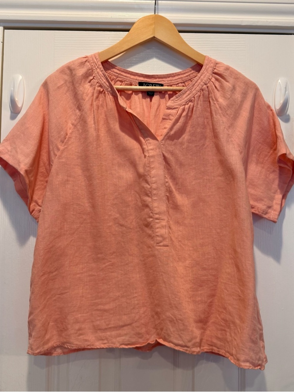 J Crew 100% Linen Blouse Womens M Coral Shirt Oversized Relaxed Breathable Beach